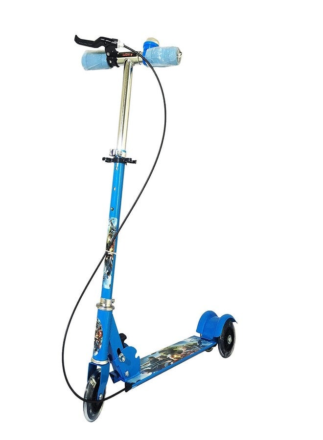 OANGO Kids 3 Wheeler Foldable Scooter Brake and Bell with Height Adjustment & Led Light on Wheel, Kick Scooter for Boys and Girls (Multicolor) (Blue) - Image 1